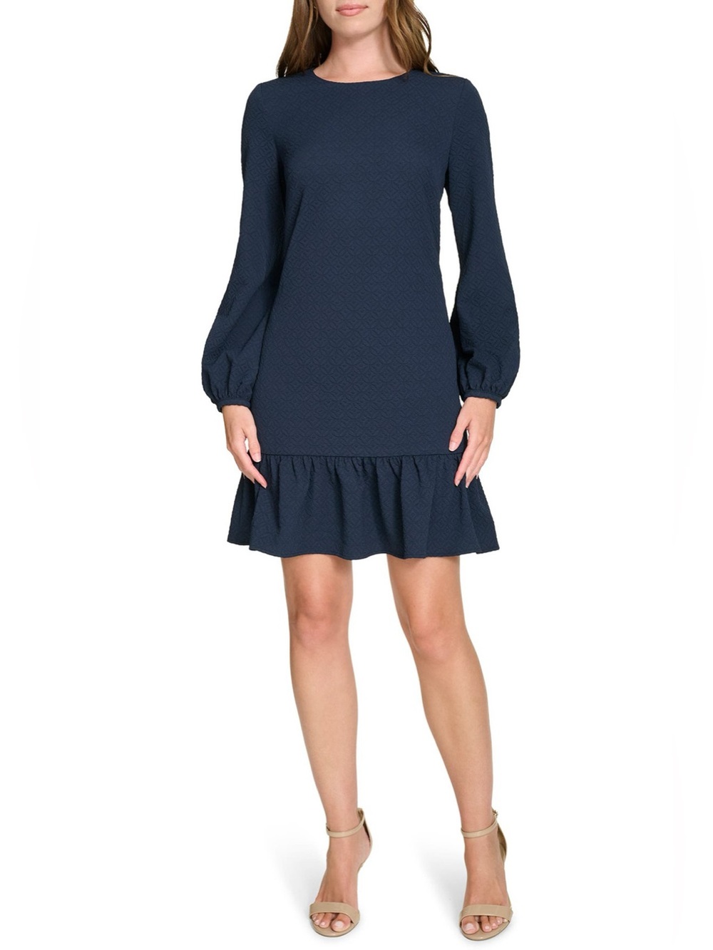 NWT Tommy Hilfiger Navy Textured Ruffle Hem Dress Size 10